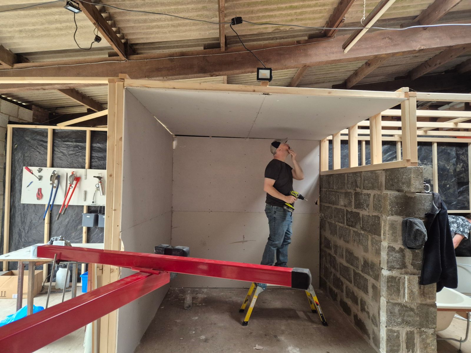 Hands-on Plastering course showing boarding work inside the workshop